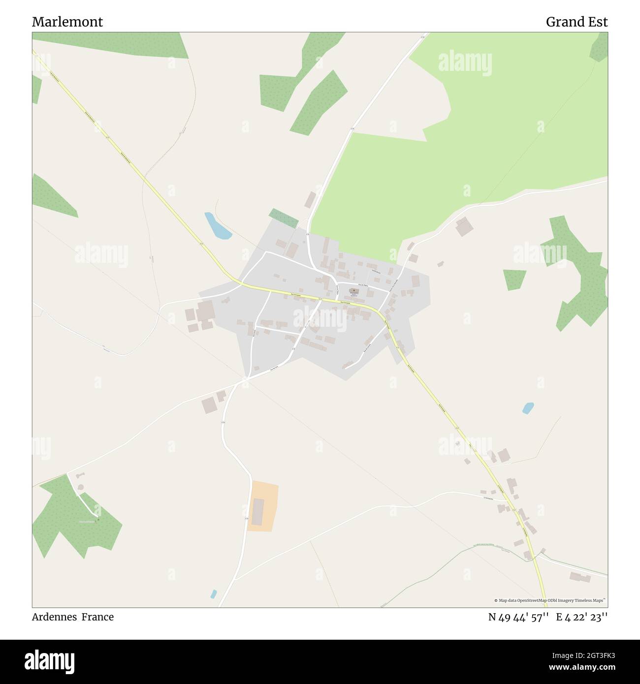 Marlemont, Ardennes, France, Grand Est, N 49 44' 57'', E 4 22' 23'', map, Timeless Map published in 2021. Travelers, explorers and adventurers like Florence Nightingale, David Livingstone, Ernest Shackleton, Lewis and Clark and Sherlock Holmes relied on maps to plan travels to the world's most remote corners, Timeless Maps is mapping most locations on the globe, showing the achievement of great dreams Stock Photo