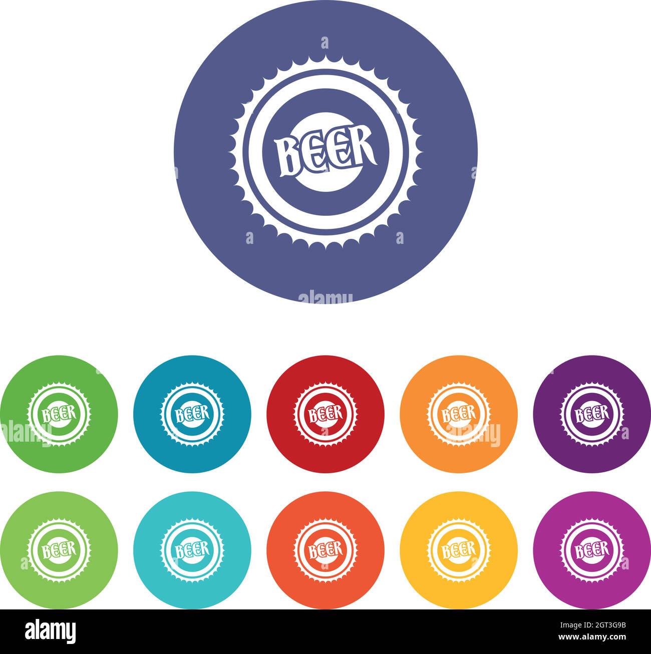 Beer bottle cap set icons Stock Vector