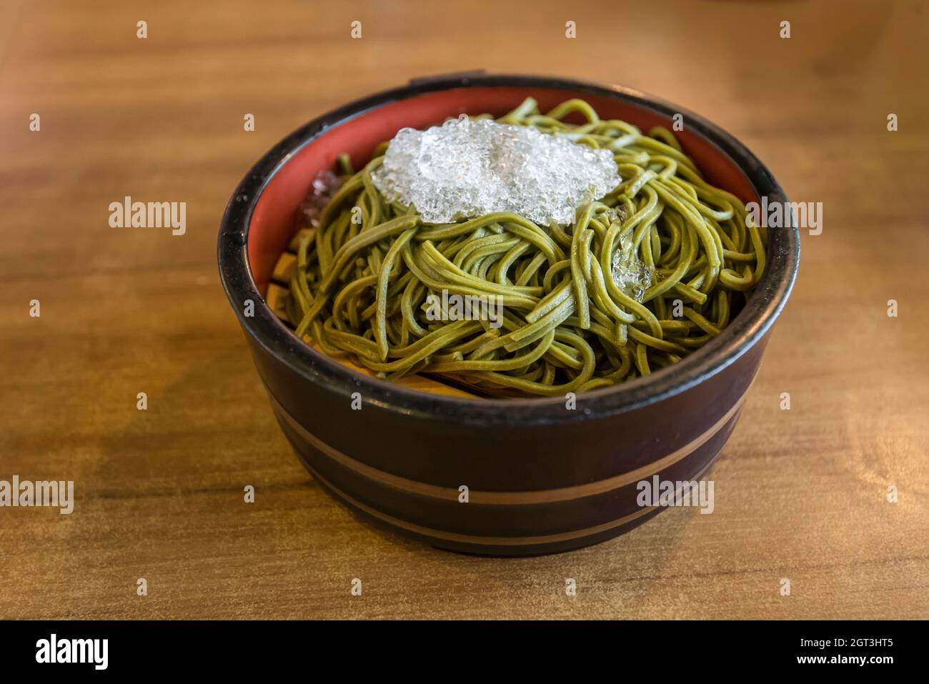 High Angle View Of Cold Soba In Bowl On Table Stock Photo