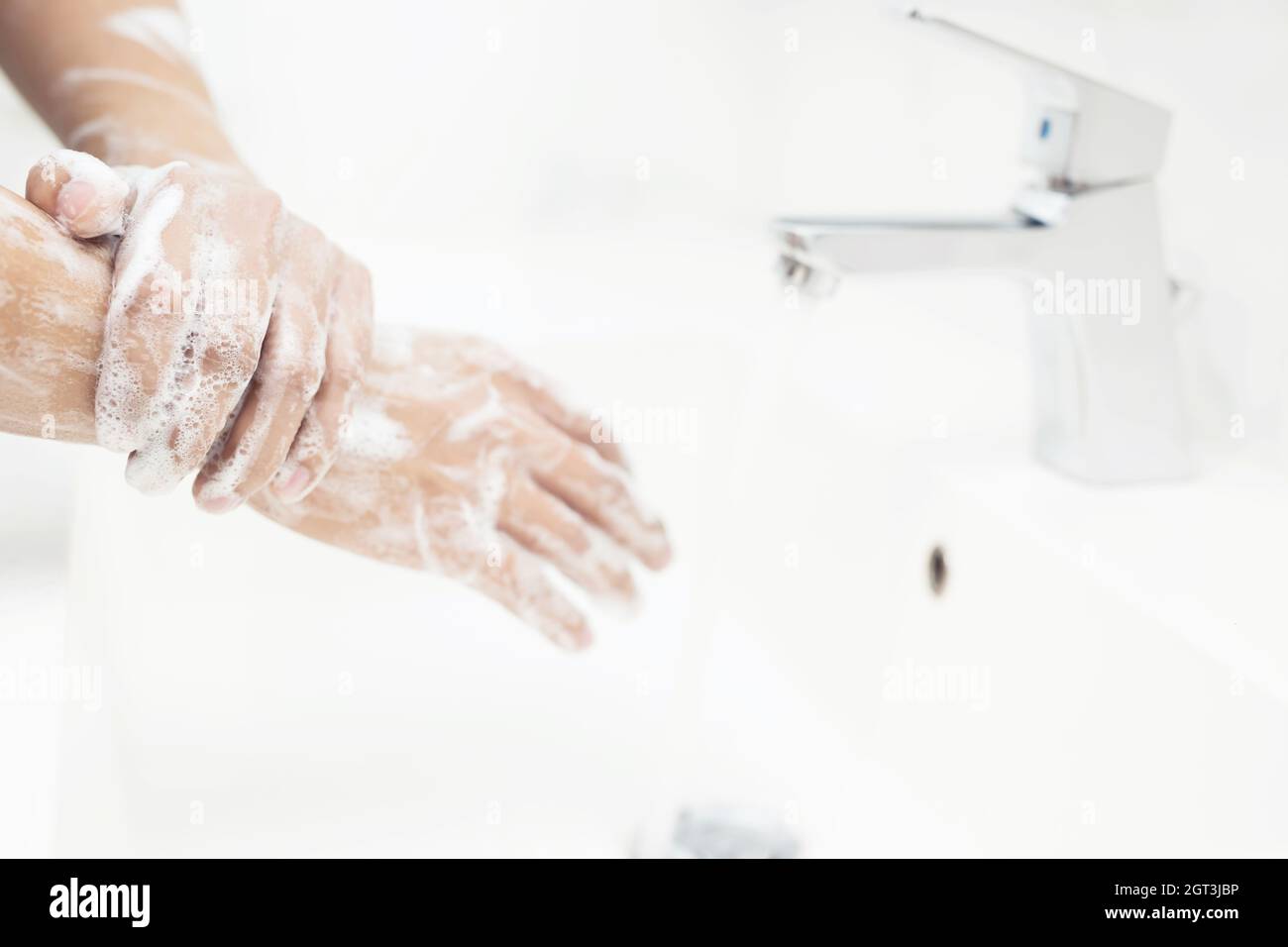 Men Are Washing Their Hands Before Eating Food Every Time To Prevent The Virus Stock Photo