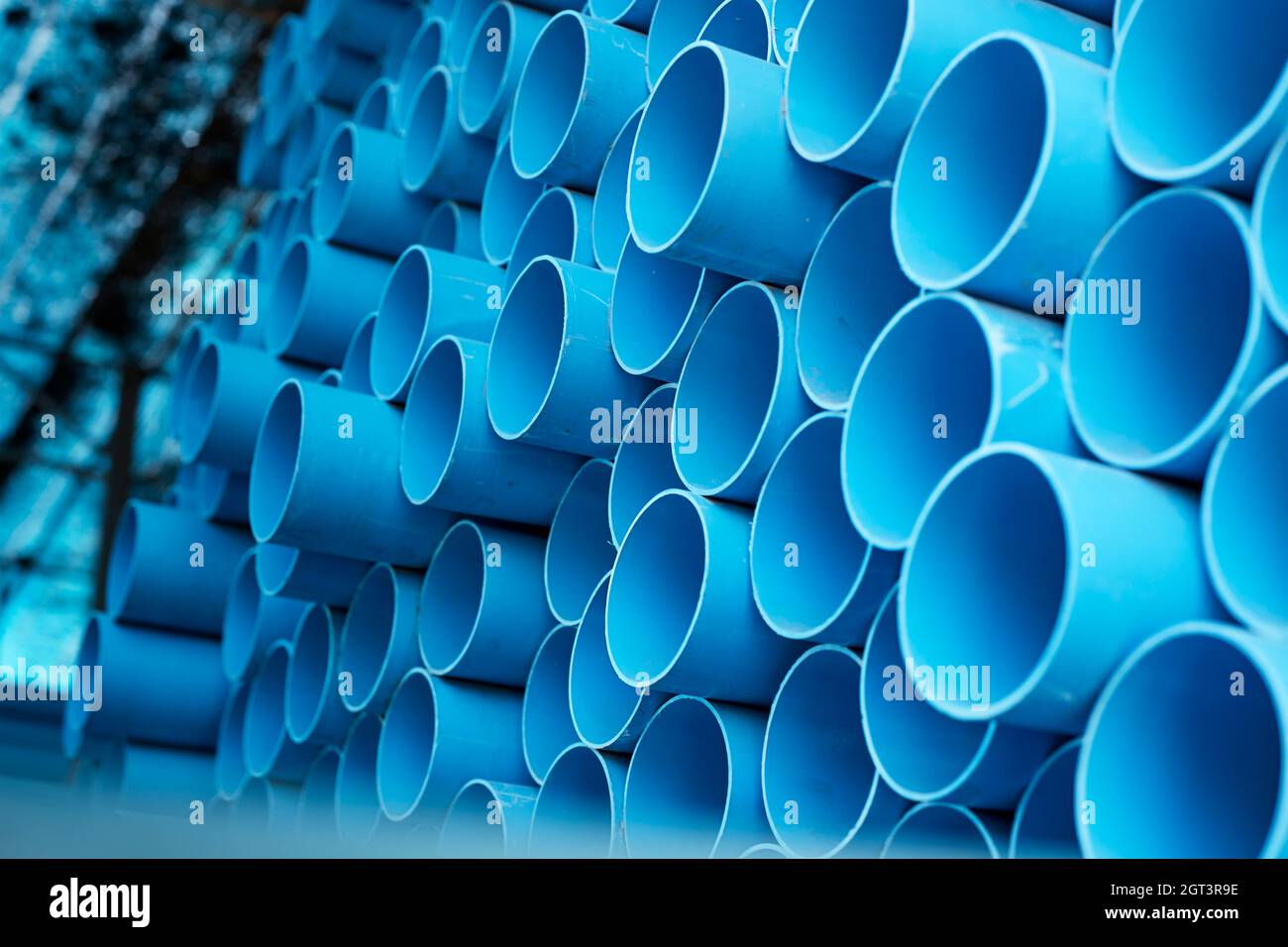 Stack Of Blue Pipes Outdoors Stock Photo Alamy