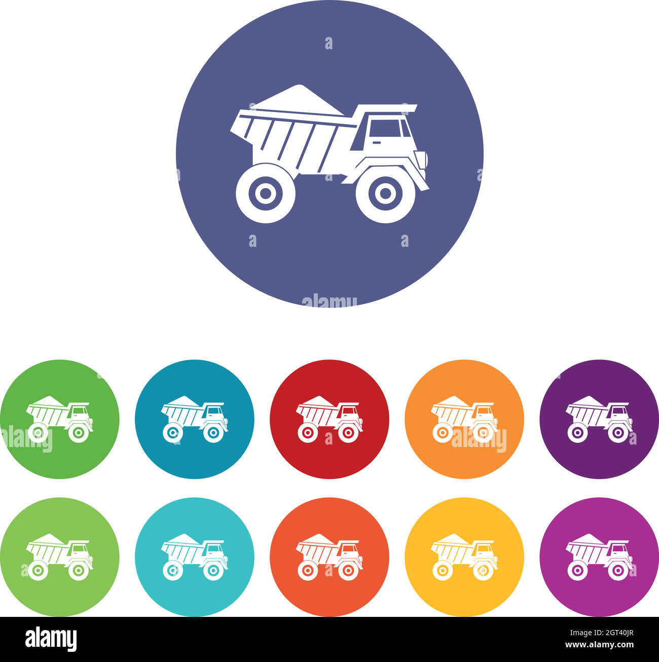 Dump truck with sand set icons Stock Vector