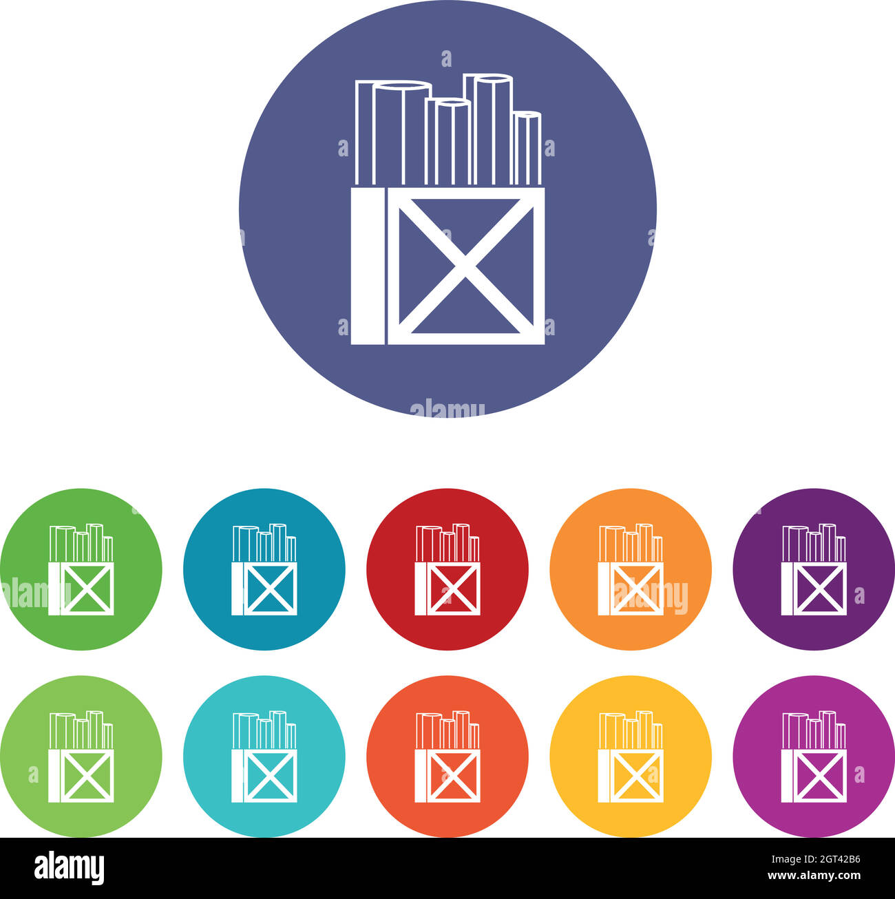 Rolls of white paper in a wooden box set icons Stock Vector