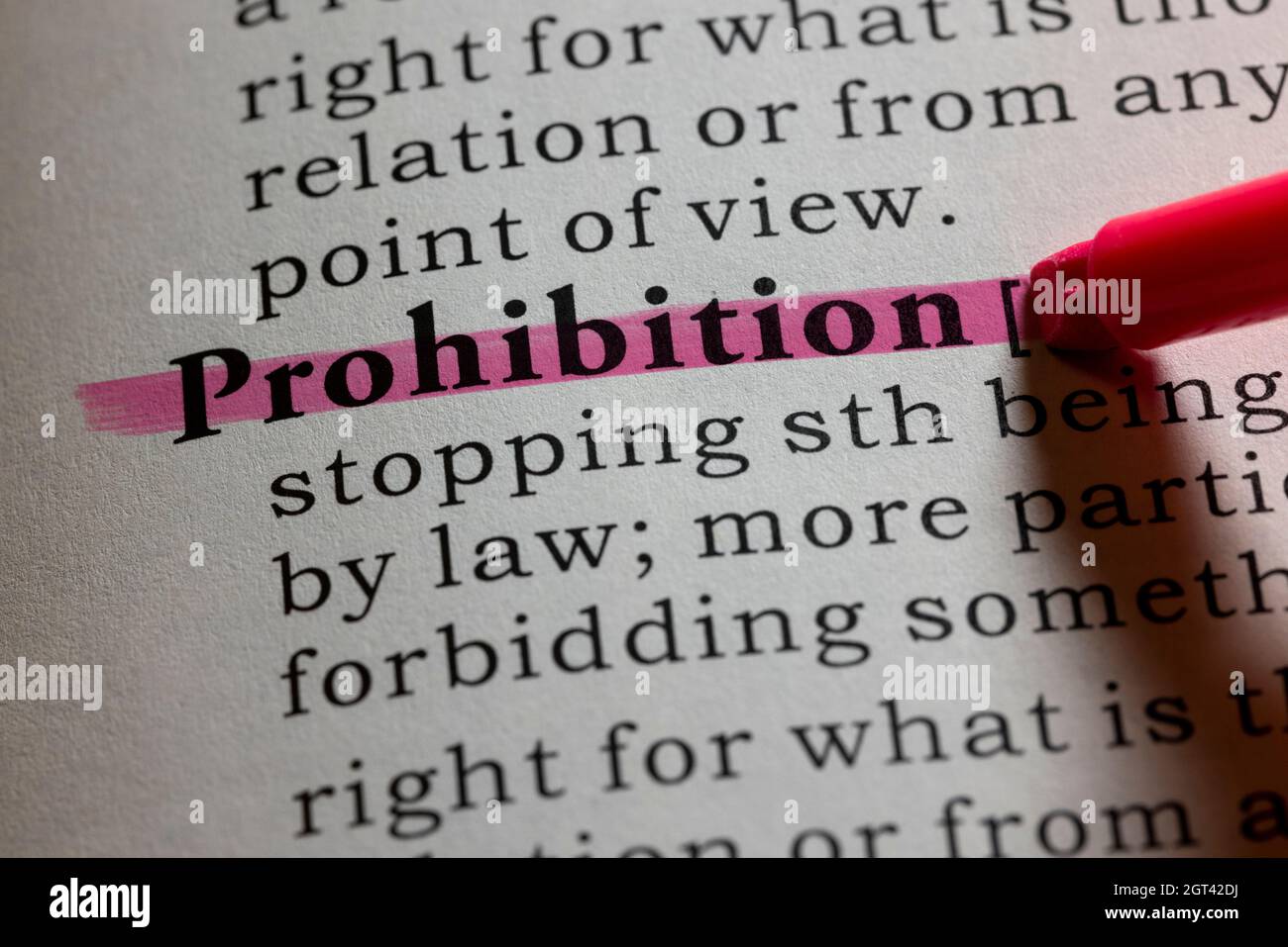 Fake Dictionary word, Dictionary definition of prohibition Stock Photo