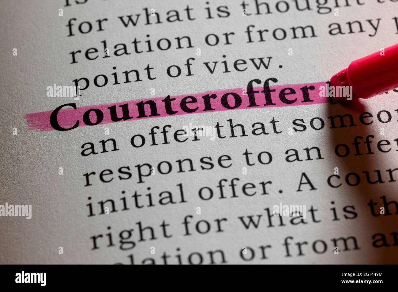 Fake Dictionary word, Dictionary definition of Counteroffer Stock Photo