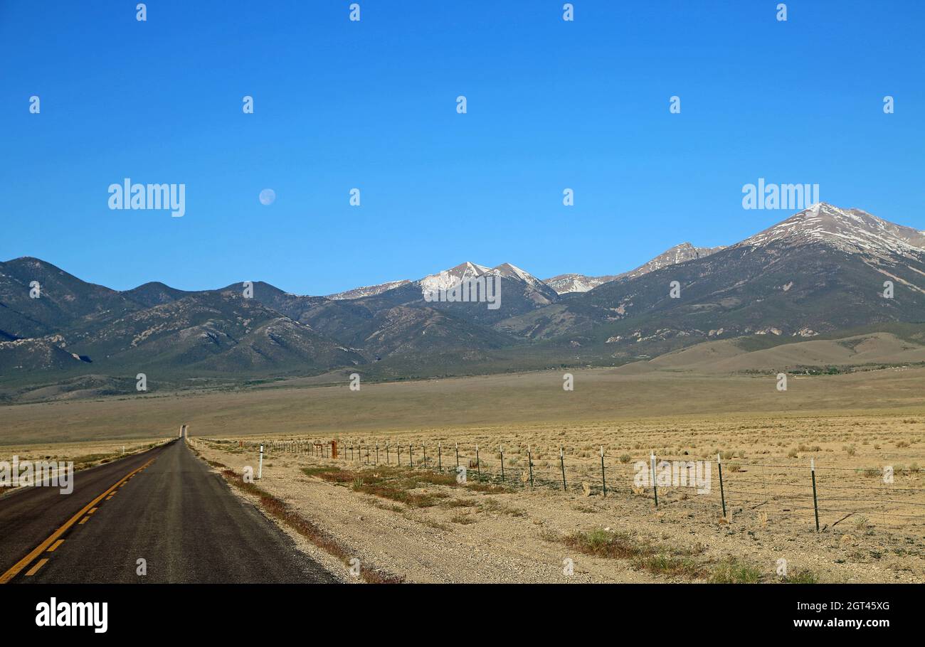 The road across Snake Valley - Great Basin National Park, Nevada Stock Photo