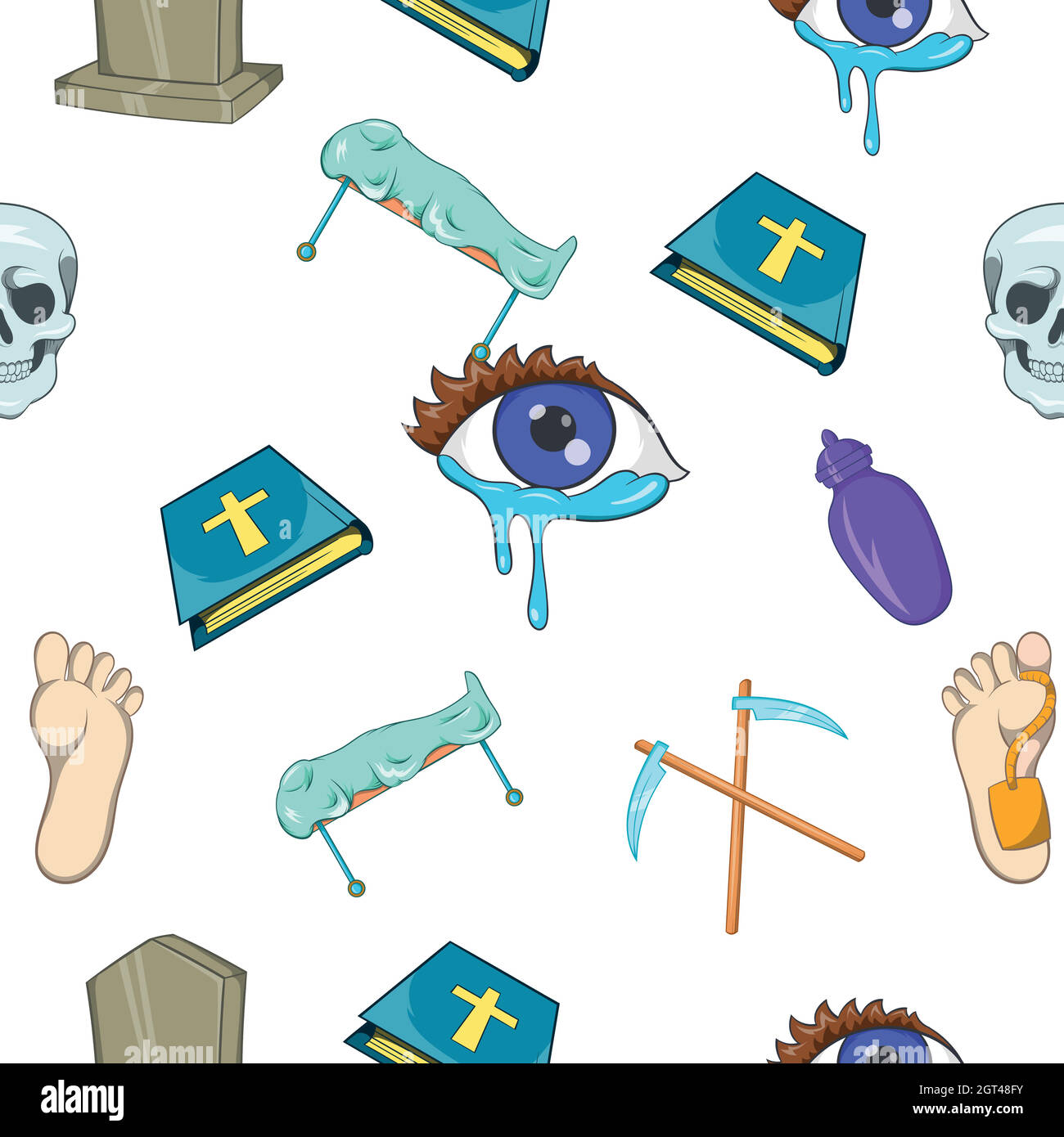 Funeral services pattern, cartoon style Stock Vector