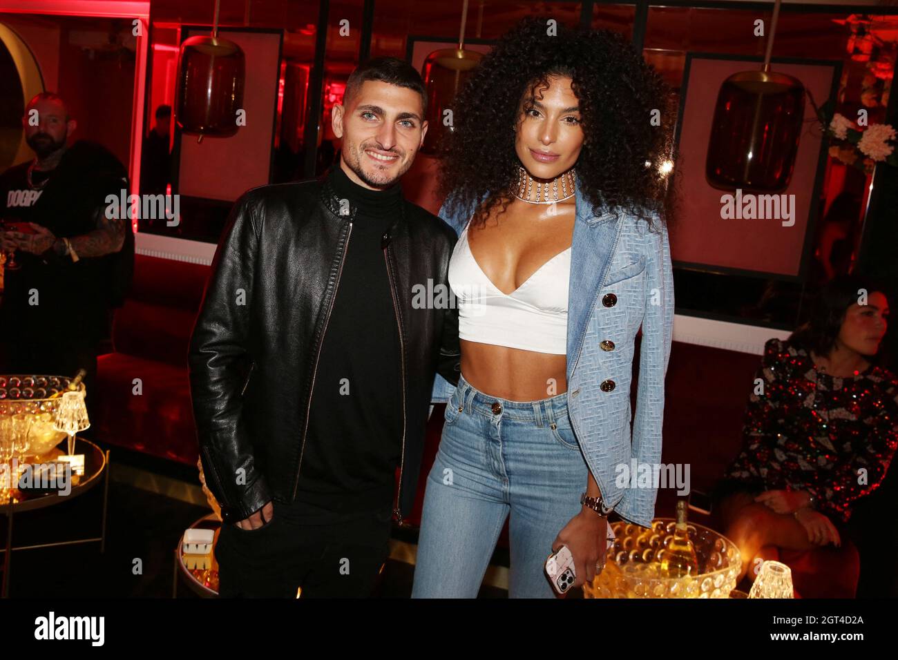 Paris, France. 01st Oct, 2021. Marco Verratti and his wife Jessica Aidi