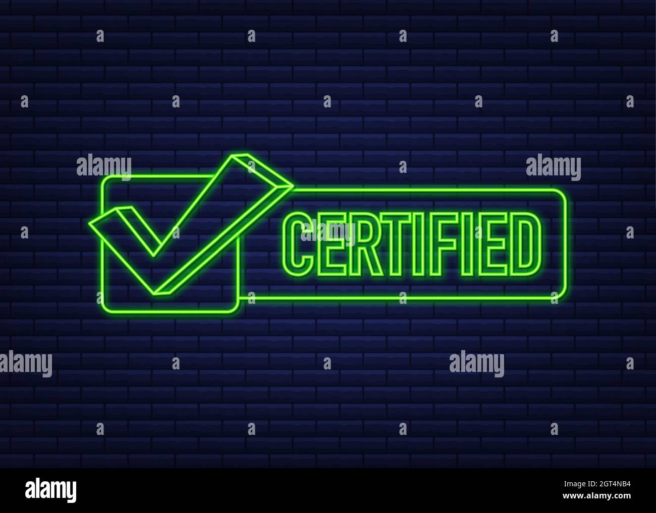 Certified stamp vector isolated on dark background. Neon icon. Stock Vector