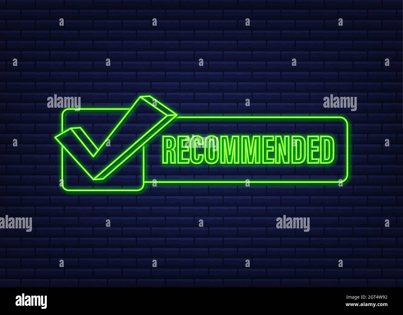 Recommend icon. Neon label recommended on dark blue background. Neon ...