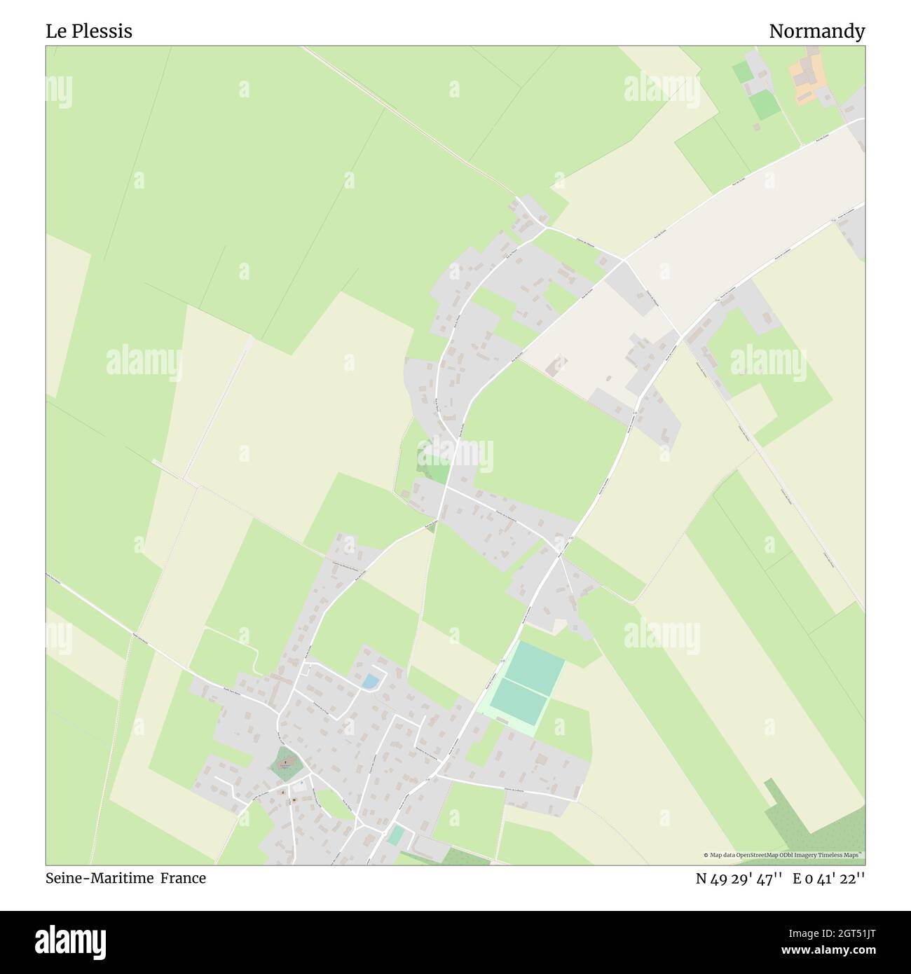 Le Plessis, Seine-Maritime, France, Normandy, N 49 29' 47'', E 0 41' 22'', map, Timeless Map published in 2021. Travelers, explorers and adventurers like Florence Nightingale, David Livingstone, Ernest Shackleton, Lewis and Clark and Sherlock Holmes relied on maps to plan travels to the world's most remote corners, Timeless Maps is mapping most locations on the globe, showing the achievement of great dreams Stock Photo