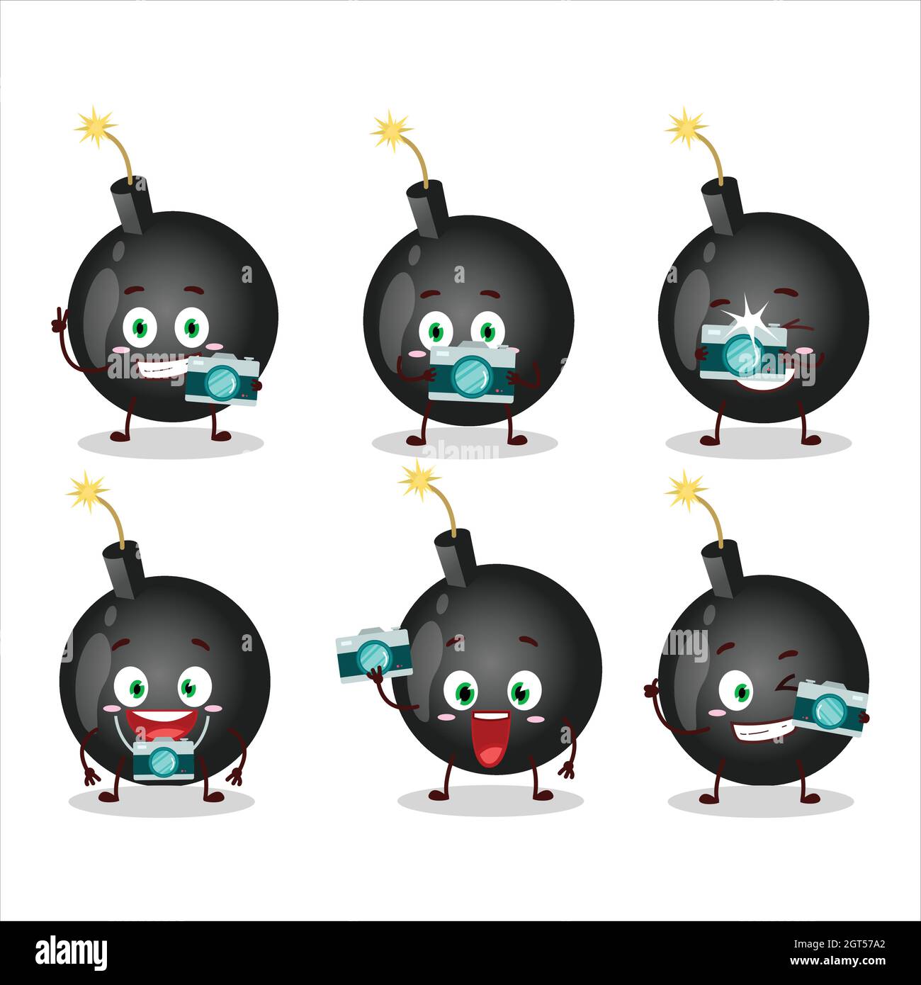 Photographer profession emoticon with bomb explosive firecracker cartoon character. Vector illustration Stock Vector