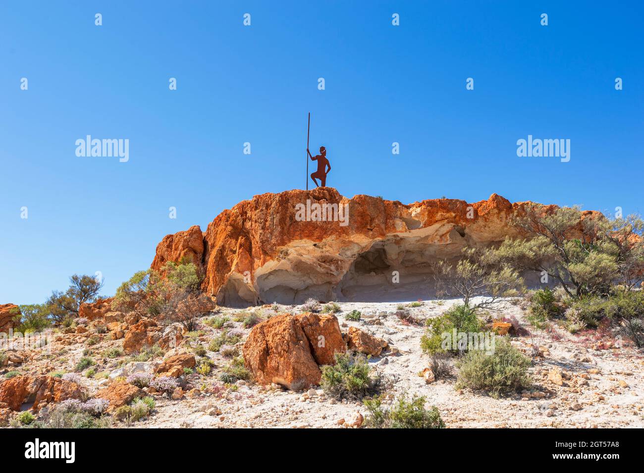 Metal statue of an Aboriginal silhouette, the Granites Nature Reserve