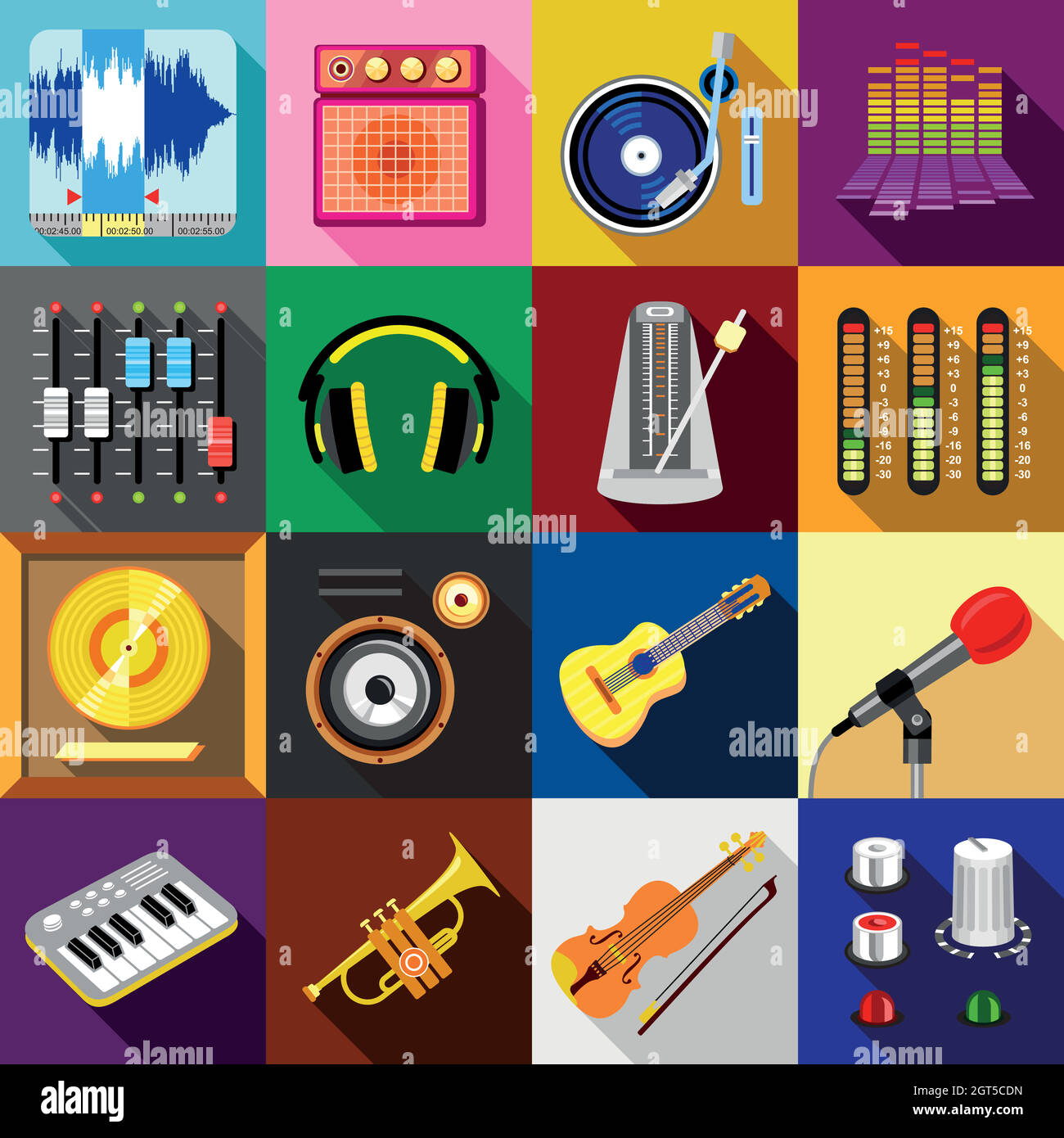 Recording studio symbols icons set, flat style Stock Vector Image & Art