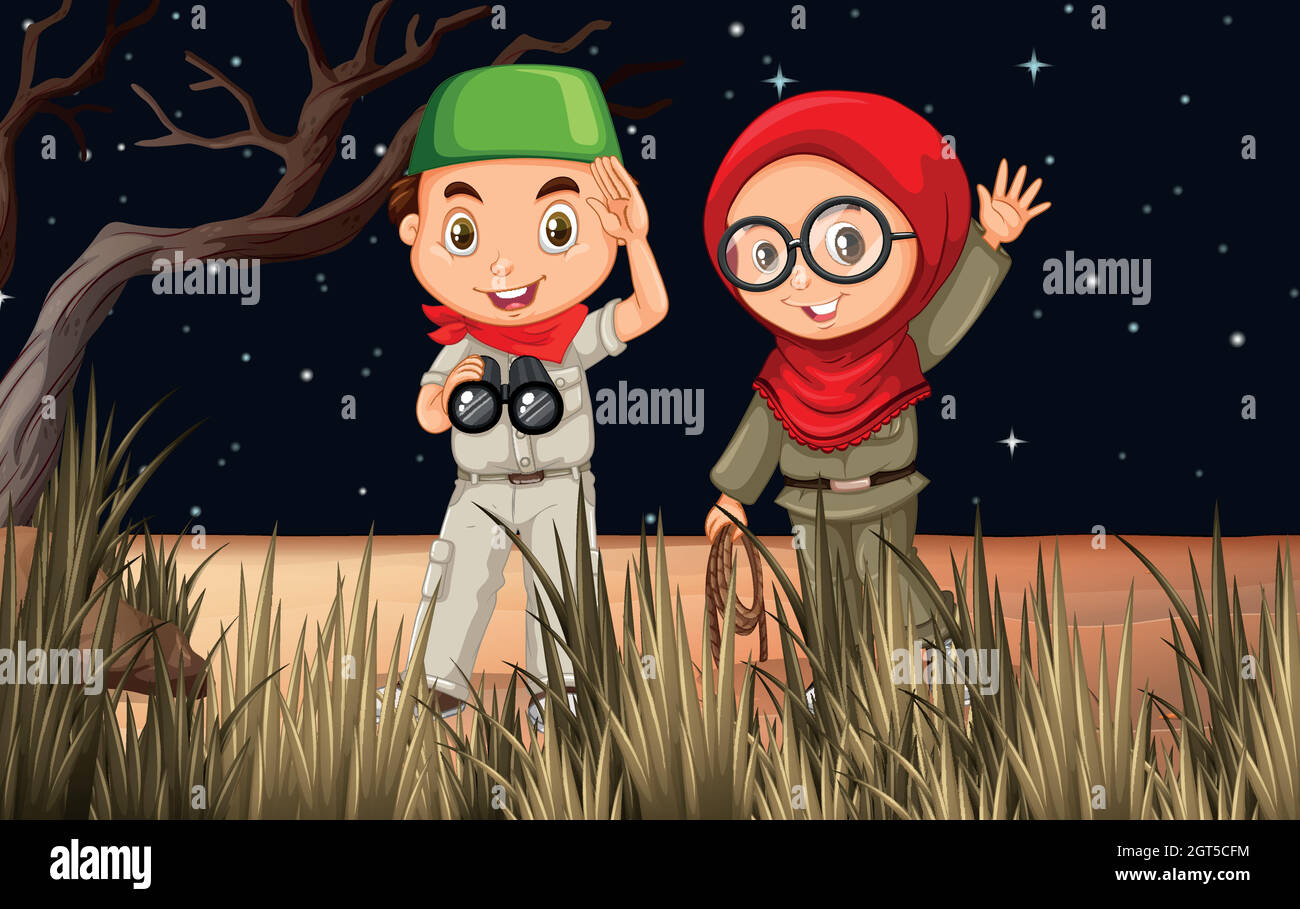 Boy and girl camping out in the field Stock Vector Image & Art - Alamy
