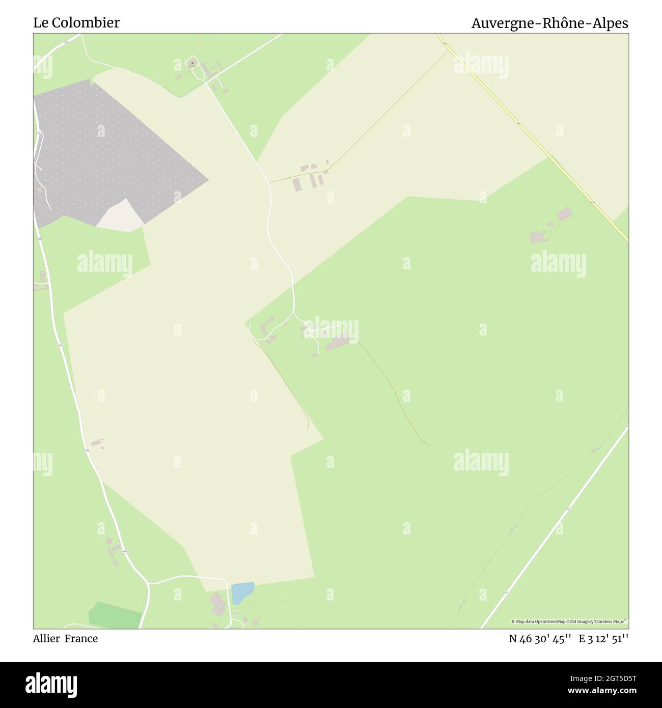 Le Colombier, Allier, France, Auvergne-Rhône-Alpes, N 46 30' 45'', E 3 12' 51'', map, Timeless Map published in 2021. Travelers, explorers and adventurers like Florence Nightingale, David Livingstone, Ernest Shackleton, Lewis and Clark and Sherlock Holmes relied on maps to plan travels to the world's most remote corners, Timeless Maps is mapping most locations on the globe, showing the achievement of great dreams Stock Photo