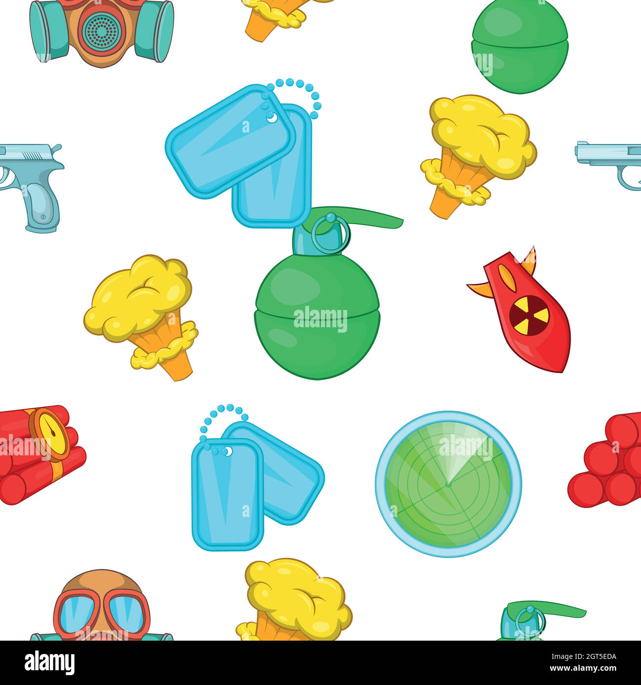 War equipment pattern, cartoon style Stock Vector