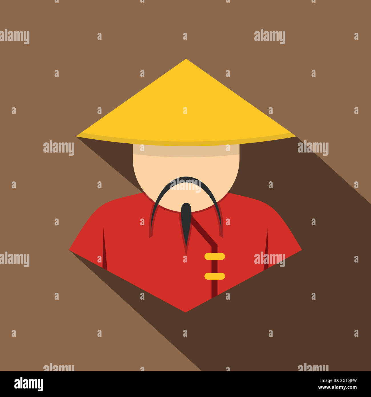 Asian man in conical, straw hat icon, flat style Stock Vector
