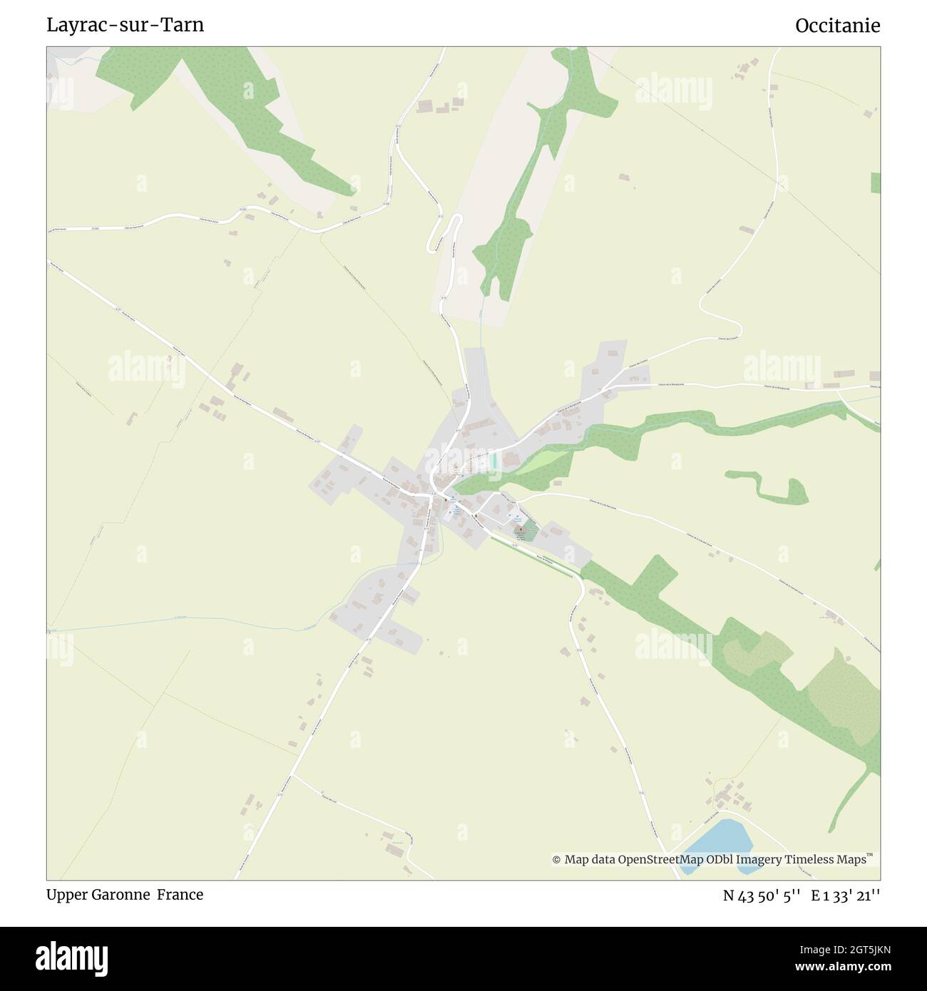 Layrac-sur-Tarn, Upper Garonne, France, Occitanie, N 43 50' 5'', E 1 33' 21'', map, Timeless Map published in 2021. Travelers, explorers and adventurers like Florence Nightingale, David Livingstone, Ernest Shackleton, Lewis and Clark and Sherlock Holmes relied on maps to plan travels to the world's most remote corners, Timeless Maps is mapping most locations on the globe, showing the achievement of great dreams Stock Photo