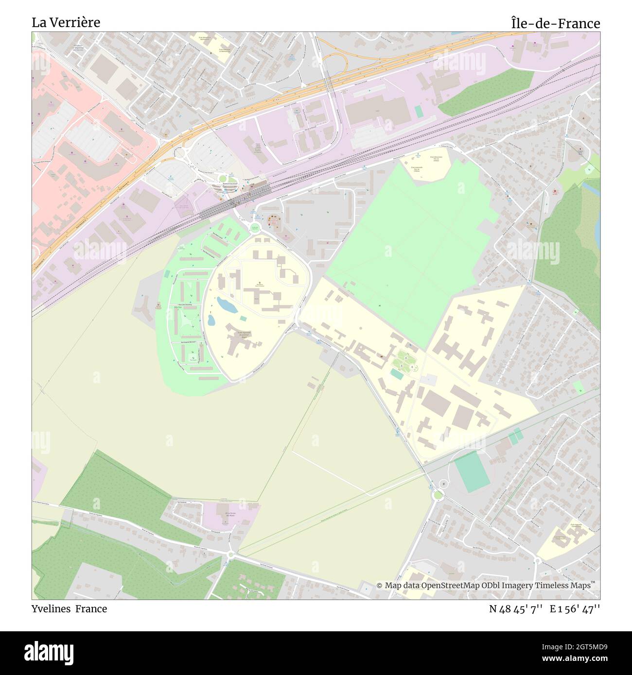 La Verrière, Yvelines, France, Île-de-France, N 48 45' 7'', E 1 56' 47'', map, Timeless Map published in 2021. Travelers, explorers and adventurers like Florence Nightingale, David Livingstone, Ernest Shackleton, Lewis and Clark and Sherlock Holmes relied on maps to plan travels to the world's most remote corners, Timeless Maps is mapping most locations on the globe, showing the achievement of great dreams Stock Photo