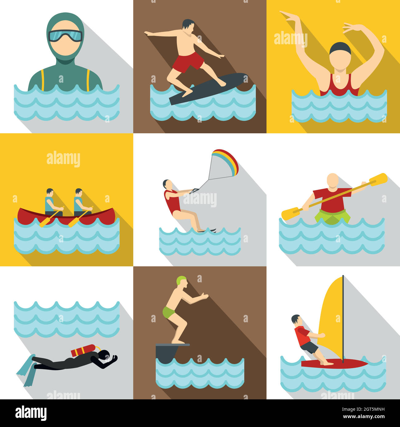 Water stay icons set, flat style Stock Vector