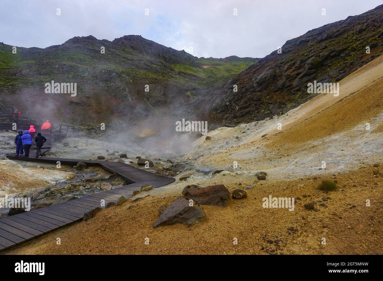 Krýsuvík, Iceland: Krýsuvík-Seltún Geothermal Hot Springs, a geothermal system in Krýsuvík volcanic area. Stock Photo