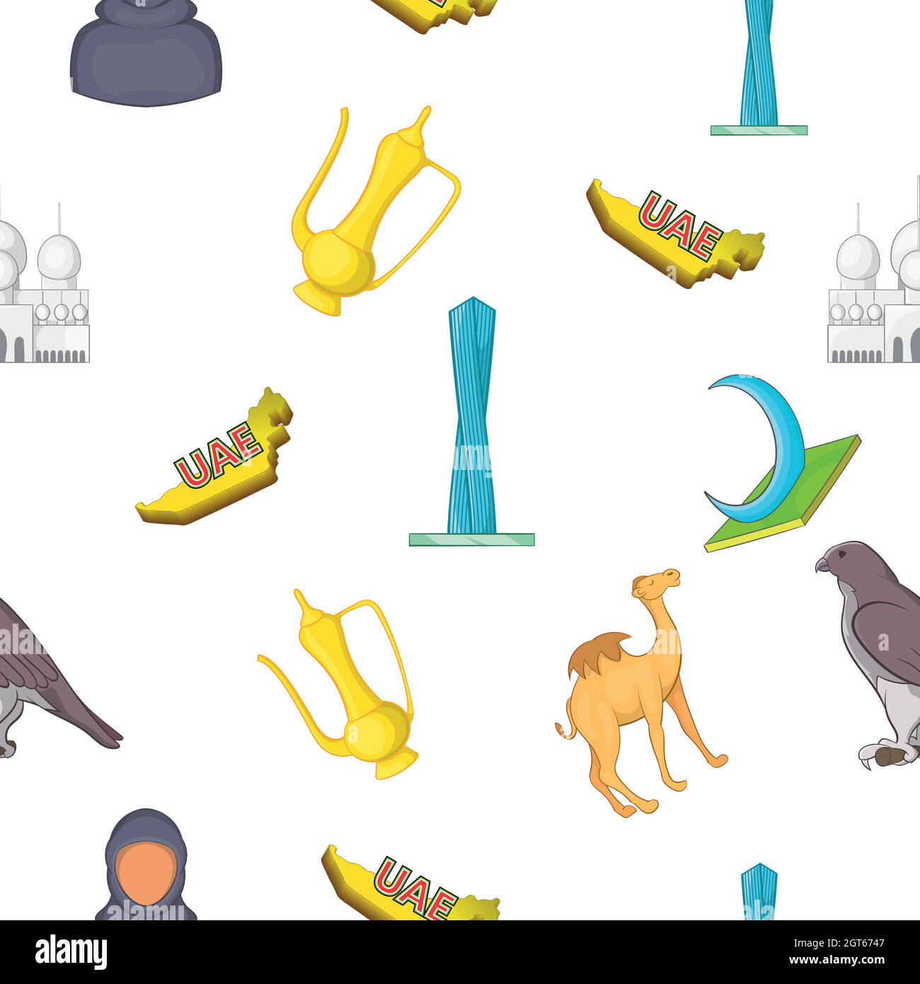 Tourism in UAE pattern, cartoon style Stock Vector