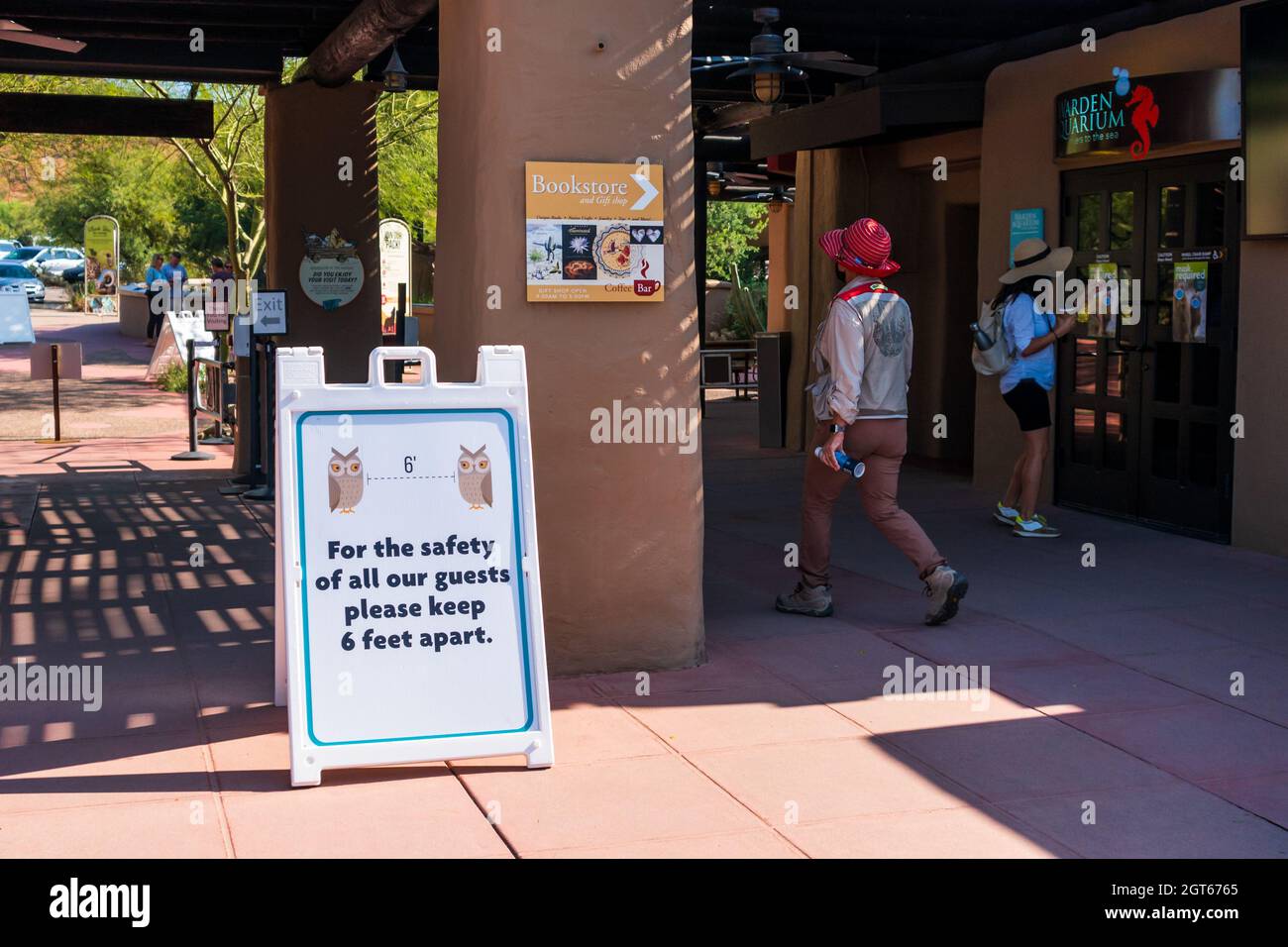 Six feet apart sign board in public area Stock Photo Alamy