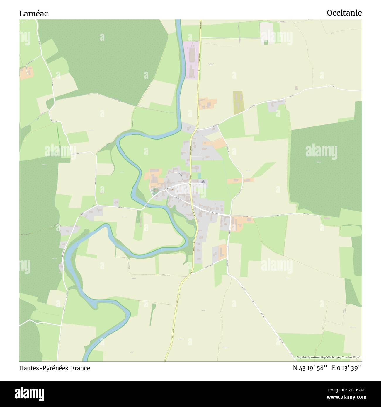 Laméac, Hautes-Pyrénées, France, Occitanie, N 43 19' 58'', E 0 13' 39'', map, Timeless Map published in 2021. Travelers, explorers and adventurers like Florence Nightingale, David Livingstone, Ernest Shackleton, Lewis and Clark and Sherlock Holmes relied on maps to plan travels to the world's most remote corners, Timeless Maps is mapping most locations on the globe, showing the achievement of great dreams Stock Photo