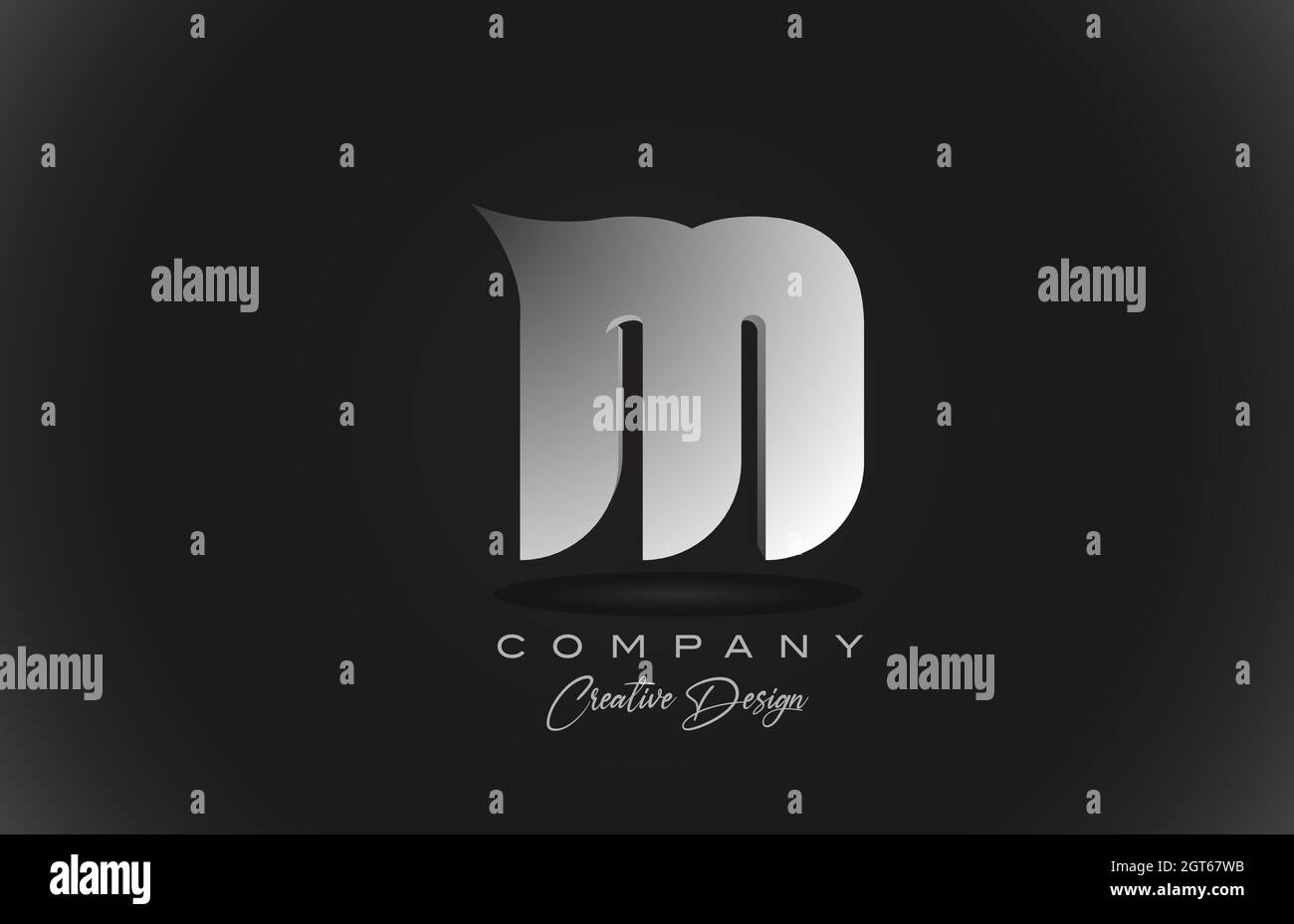 M white gradient alphabet letter logo icon with black background ...