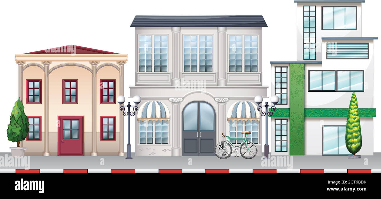 Shops and buildings along the road Stock Vector