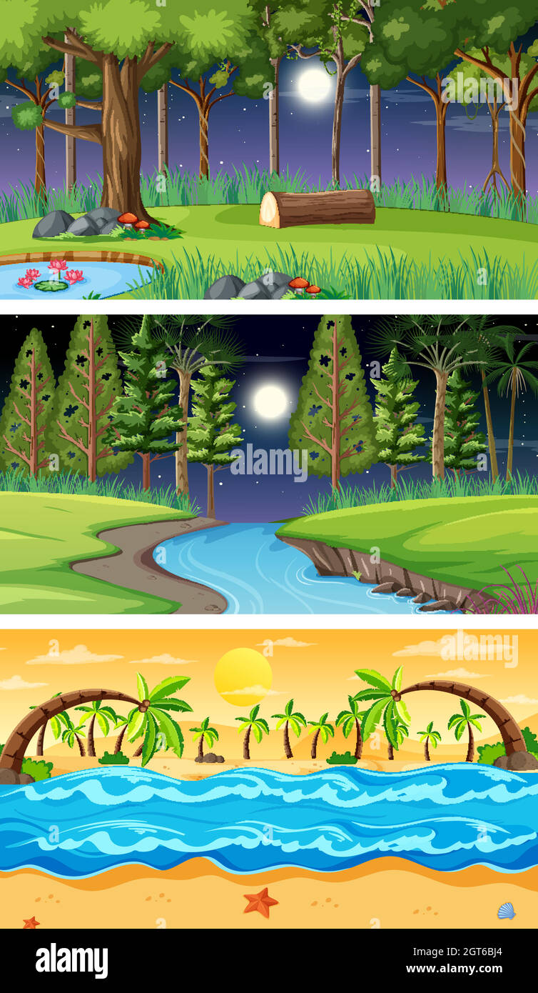 Set of different nature horizontal scenes Stock Vector