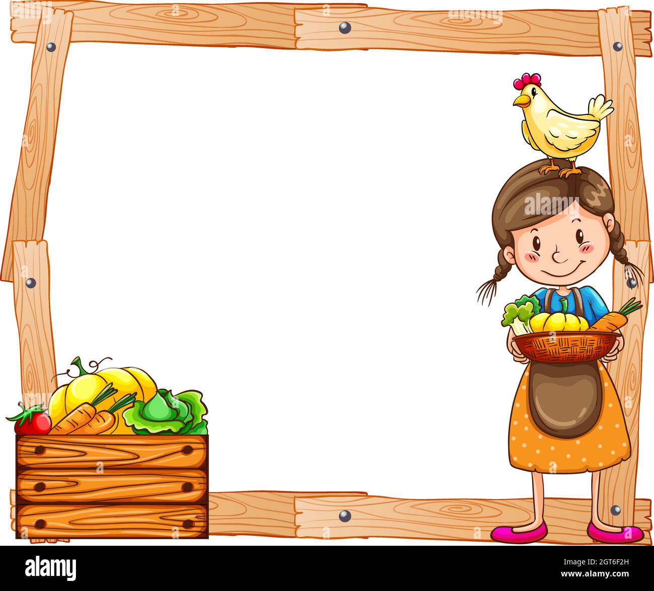 Wooden frame with a young vendor Stock Vector