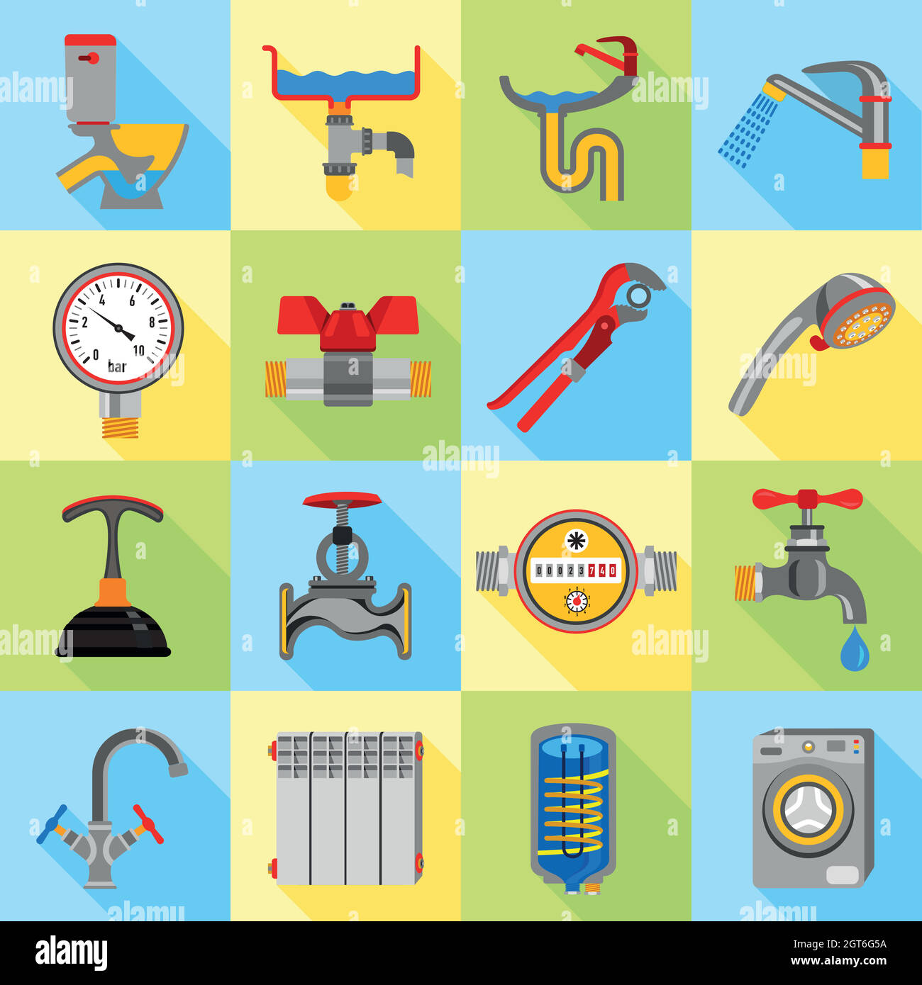 Plumber symbols icons set, flat style Stock Vector Image & Art - Alamy