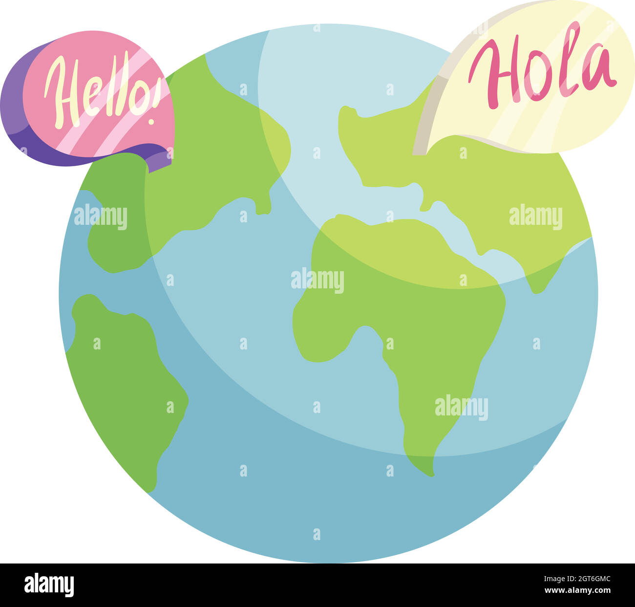 Globe with Hello and Hola worlds icon Stock Vector