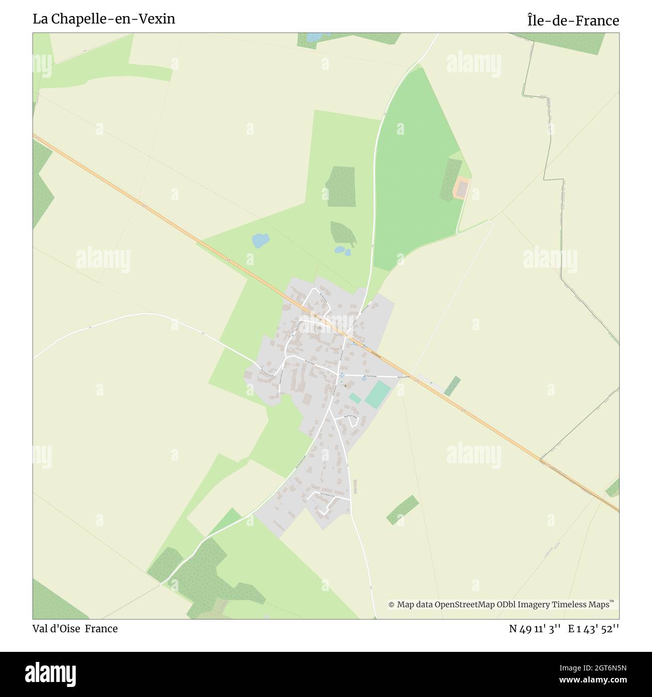 La Chapelle-en-Vexin, Val d'Oise, France, Île-de-France, N 49 11' 3'', E 1 43' 52'', map, Timeless Map published in 2021. Travelers, explorers and adventurers like Florence Nightingale, David Livingstone, Ernest Shackleton, Lewis and Clark and Sherlock Holmes relied on maps to plan travels to the world's most remote corners, Timeless Maps is mapping most locations on the globe, showing the achievement of great dreams Stock Photo