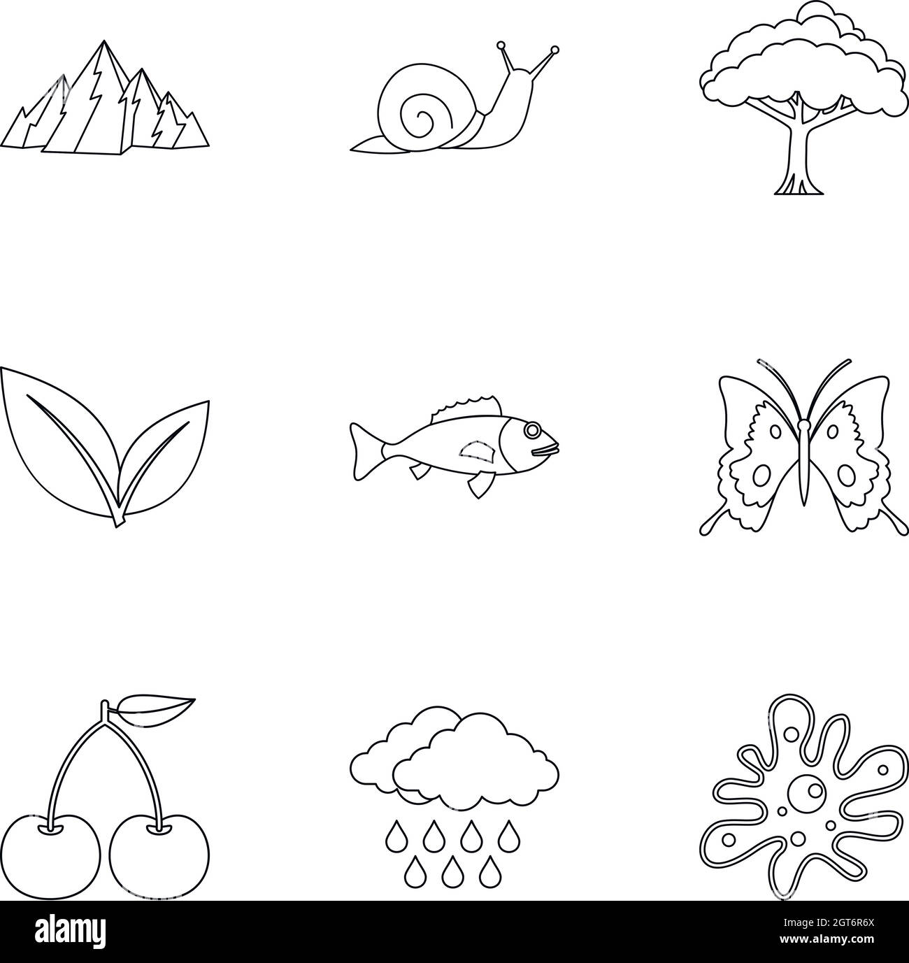 Beautiful nature icons set, outline style Stock Vector