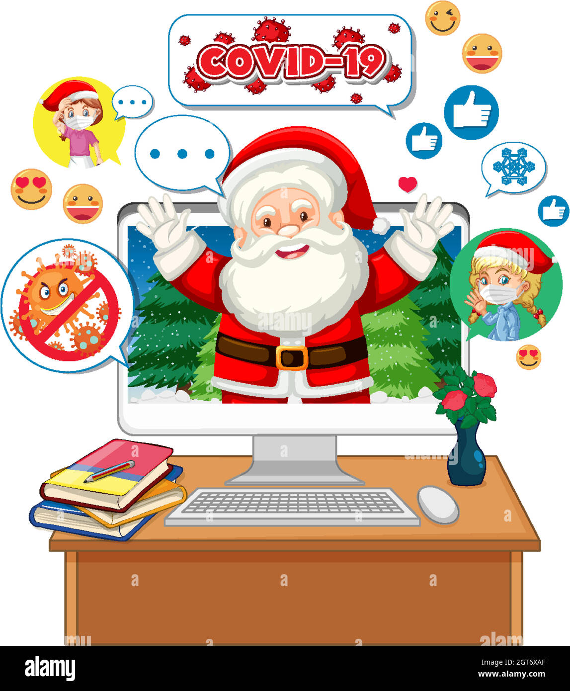 Santa Claus cartoon character on computer display Stock Vector