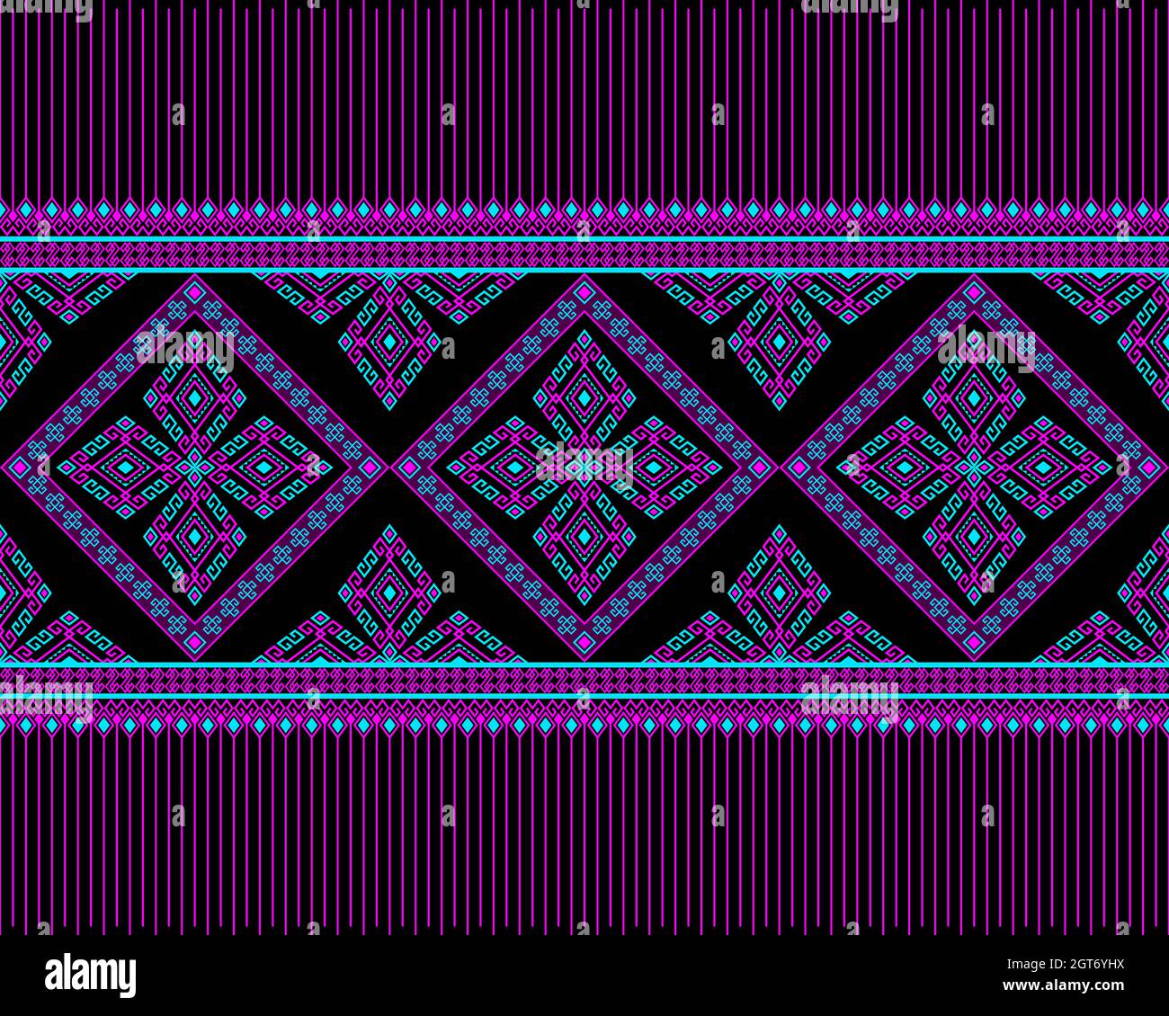 https://c8.alamy.com/comp/2GT6YHX/magenta-turquoise-native-or-tribe-seamless-pattern-on-black-background-in-symmetry-rhombus-geometric-bohemian-style-for-clothing-or-apparelembroidery-2GT6YHX.jpg