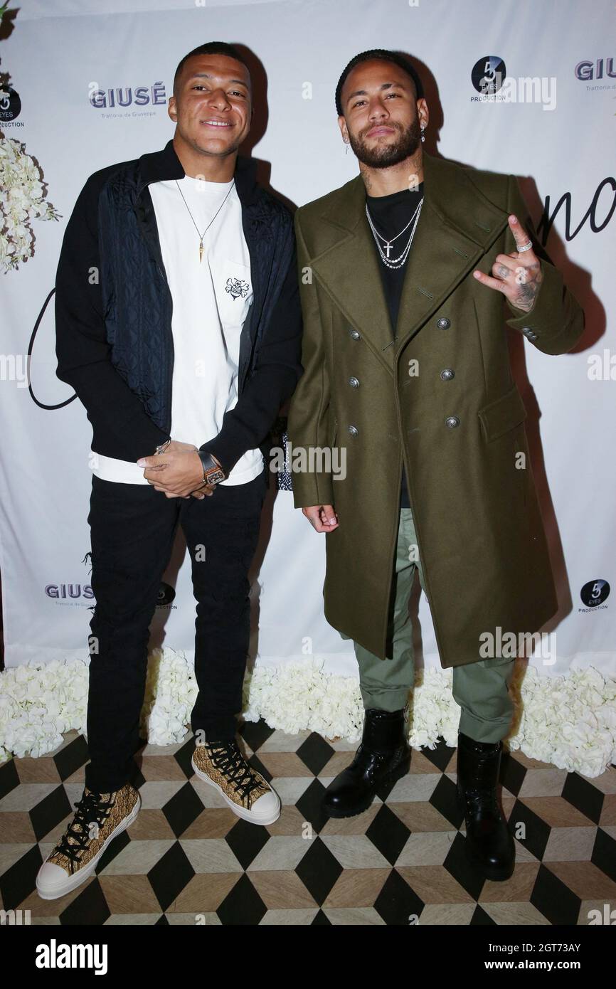 Paris, France . 02nd Oct, 2021. Kylian Mbappe and Neymar Jr attending party  to celebrate Cindy Bruna's 27th birthday organized by Five Eyes Production  held at ''Giuse Trattoria" in Paris, France on