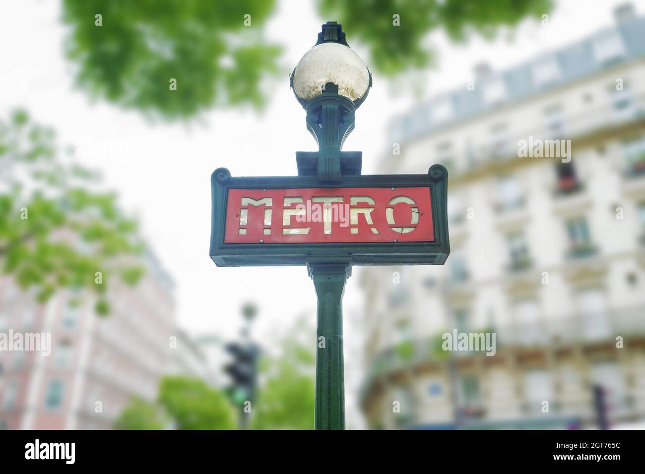 Alma Marceau Paris metro sign with trees and buildings in the background Stock Photo