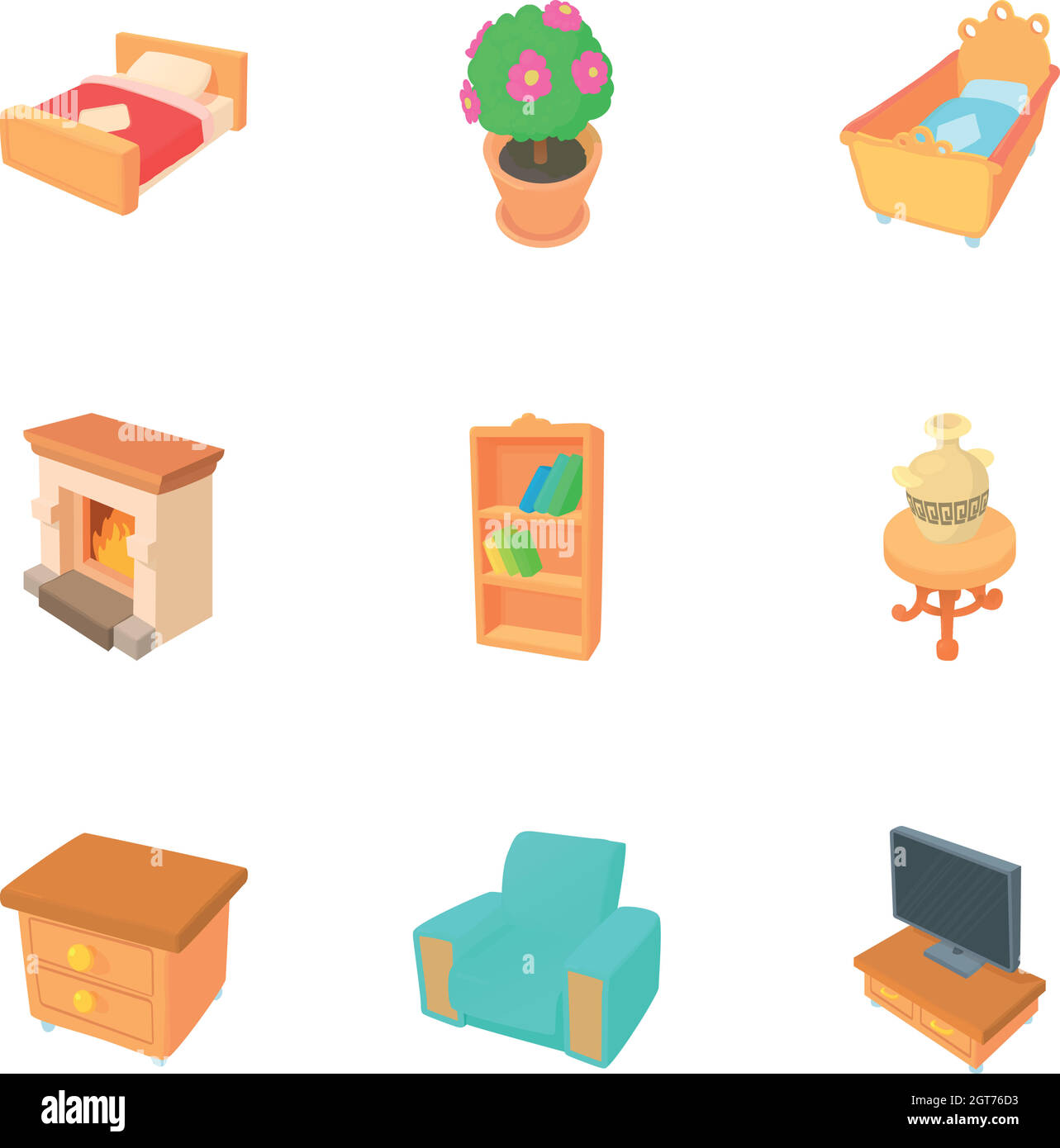 Home furnishings icons set, cartoon style Stock Vector