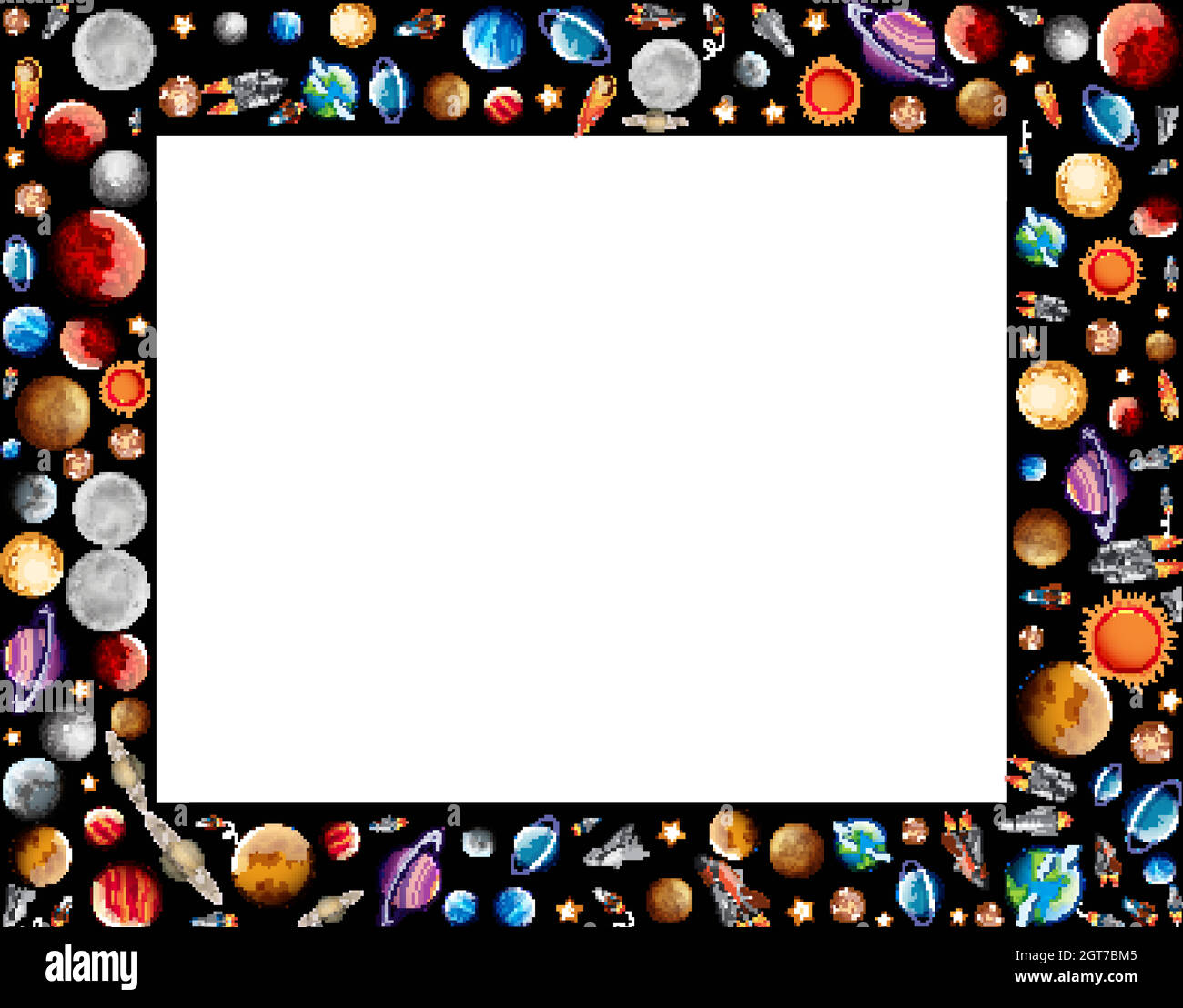 Frame design with planets in galaxy Stock Vector