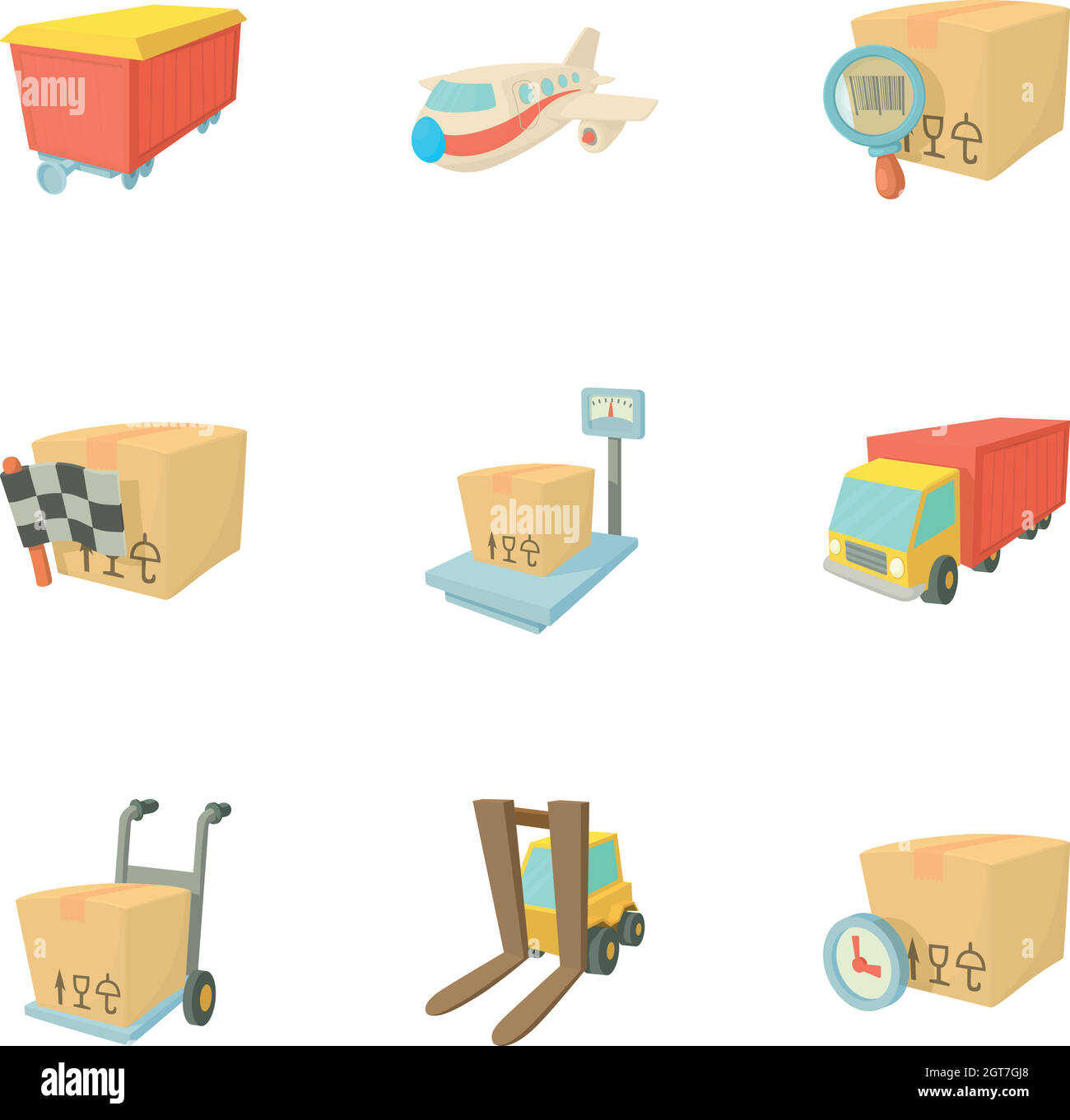 Transportation icons set, cartoon style Stock Vector
