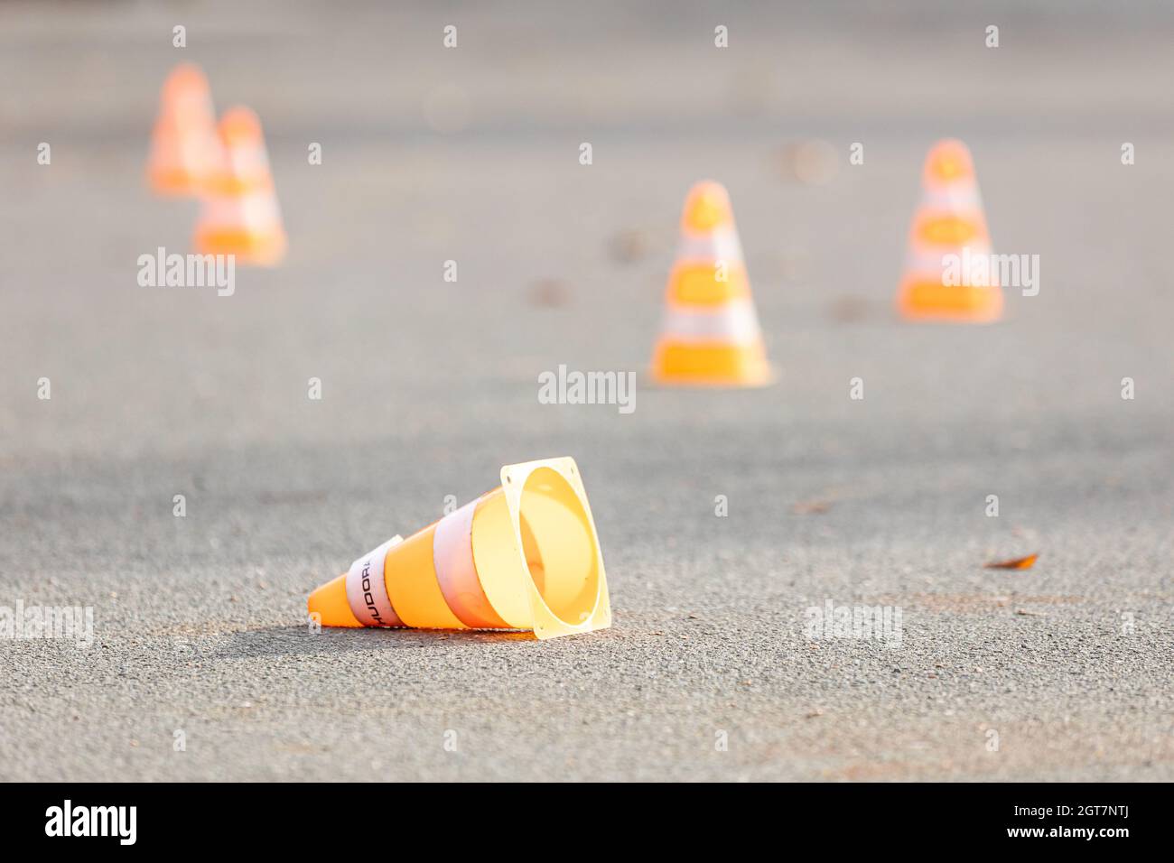 Yellow Traffic Cones On Road Stock Photo Alamy
