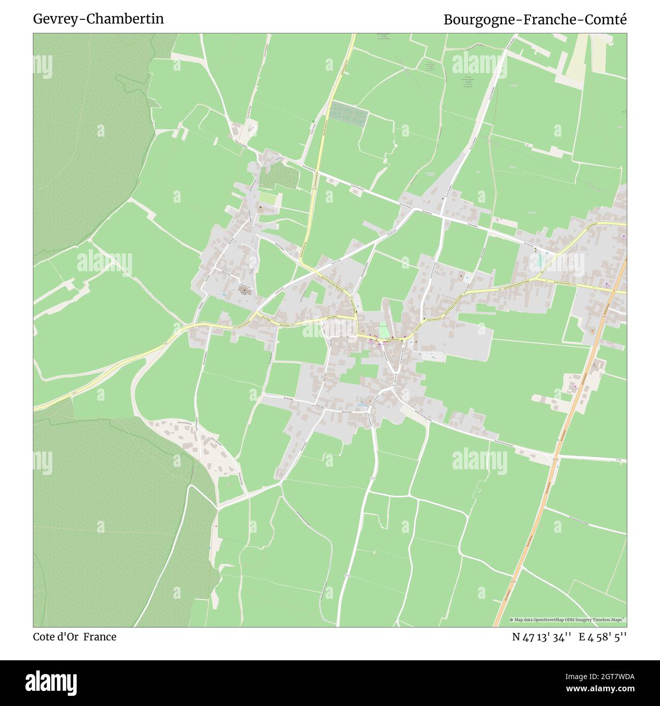 Gevrey-Chambertin, Cote d'Or, France, Bourgogne-Franche-Comté, N 47 13' 34'', E 4 58' 5'', map, Timeless Map published in 2021. Travelers, explorers and adventurers like Florence Nightingale, David Livingstone, Ernest Shackleton, Lewis and Clark and Sherlock Holmes relied on maps to plan travels to the world's most remote corners, Timeless Maps is mapping most locations on the globe, showing the achievement of great dreams Stock Photo