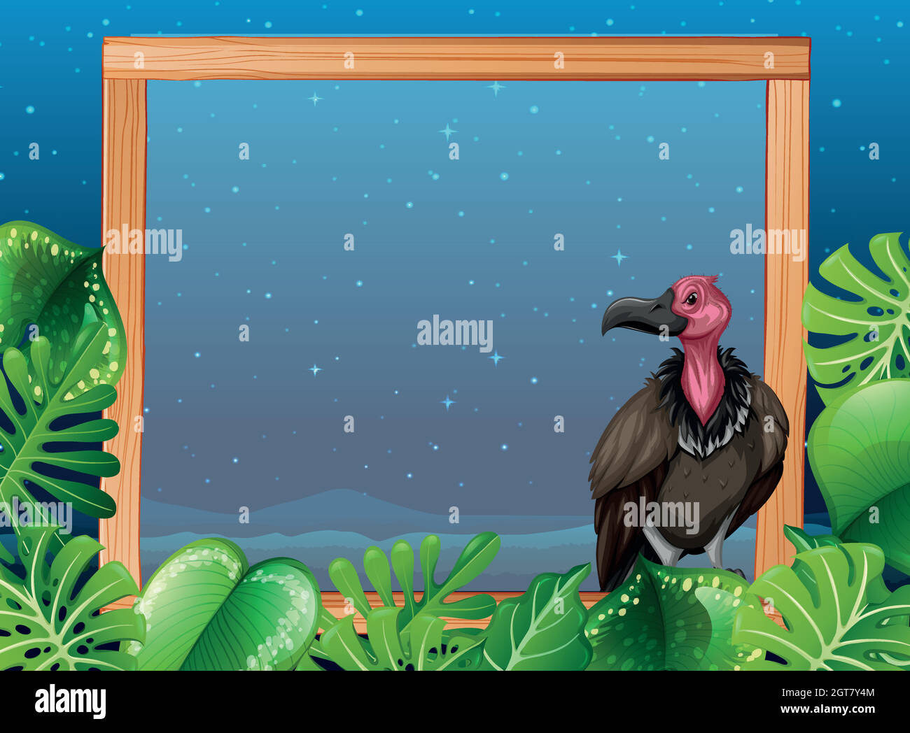 A vulture on night wooden frame Stock Vector