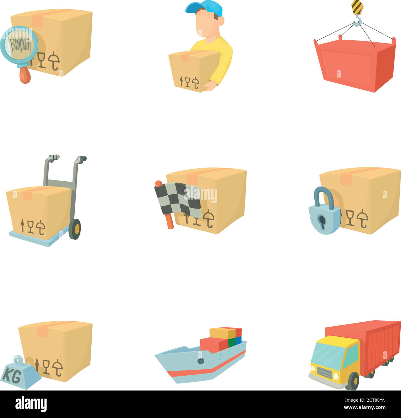 Shipping icons set, cartoon style Stock Vector