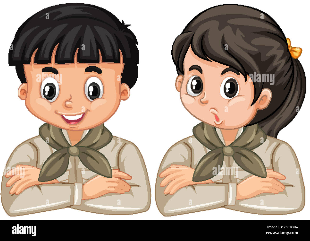 Boy and girl in scout uniform on white background Stock Vector Image