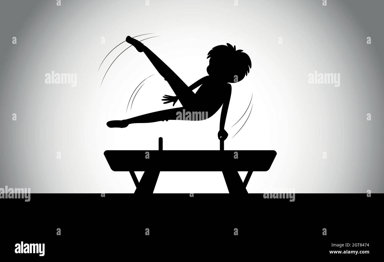 Silhoutte of person gymnastic beam Stock Vector